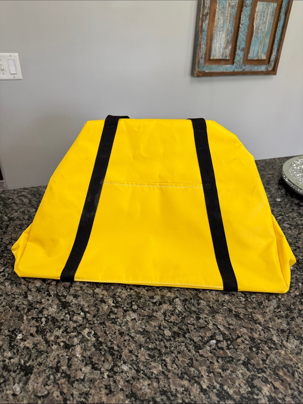 Waterproof heavy duty vinyl Bright Yellow Tote Bag with Black Straps NEW - Picture 3 of 8